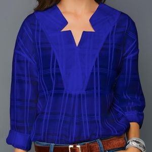 Linkshe long sleeve royal blue blouse